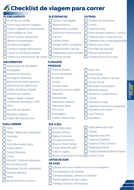 checklist de viagem para correr