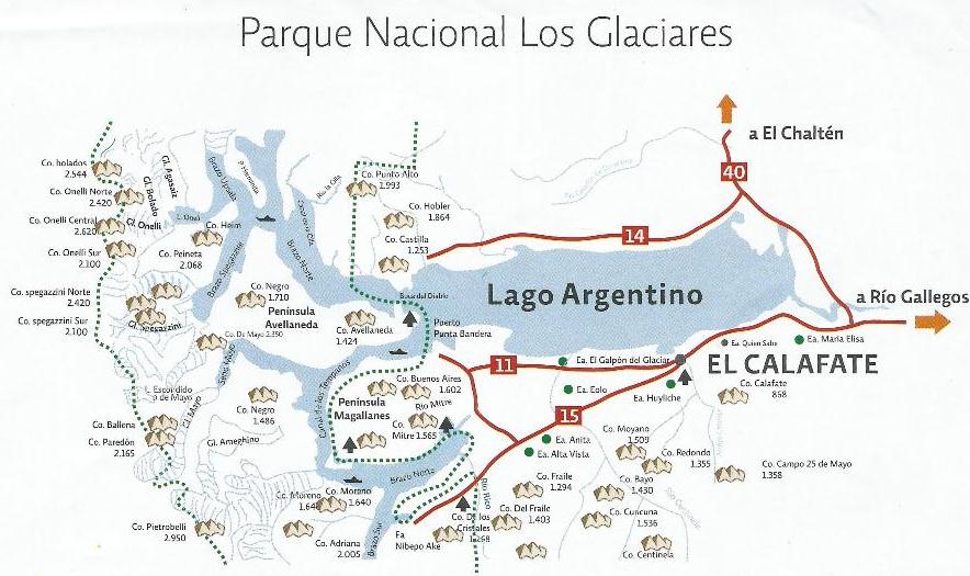 Mapa do Parque Nacional Los Glaciares