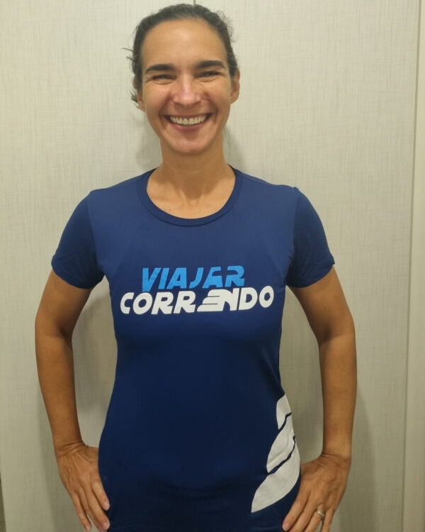 Camiseta de Corrida Feminina Manga Curta Azul Frente