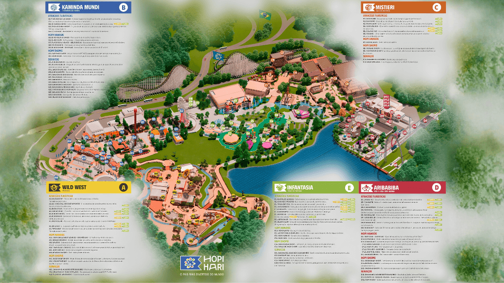 Mapa do Hopi Hari mostrando as áreas do parque para planejar a visita com mais tranquilidade